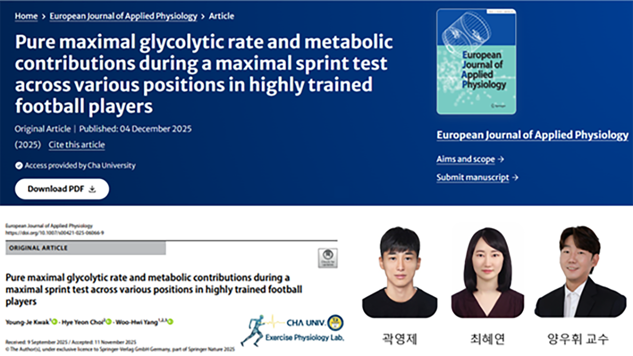 스포츠의학대학원 운동생리학실 곽영제 석사과정생, SCIE 국제학술지 ‘European Journal of Applied Physiology’ 제1저자 논문게재
